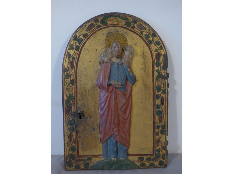 PORTE DE TABERNACLE cintrée en bois polychrome...