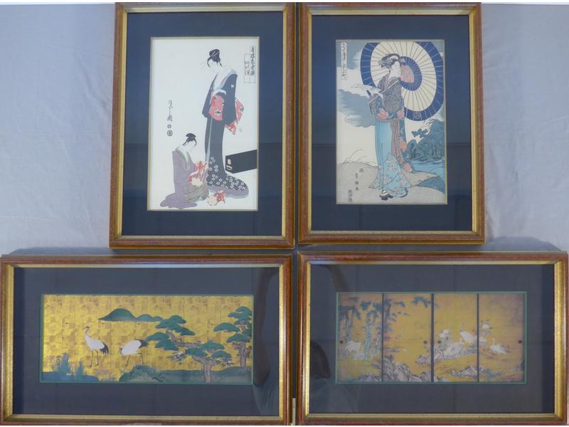 PAIRE DE LITHOGRAPHIES japonaises en couleurs,...