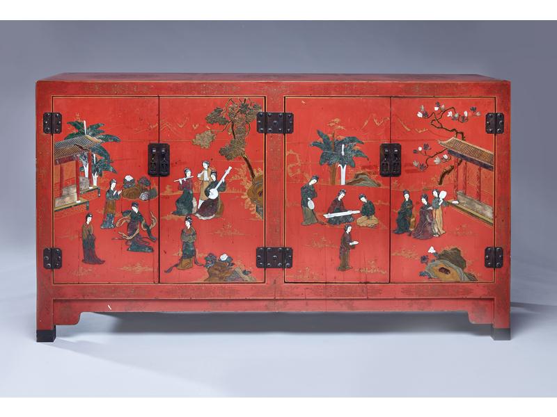 BUFFET ENFILADE rectangulaire en laque rouge...