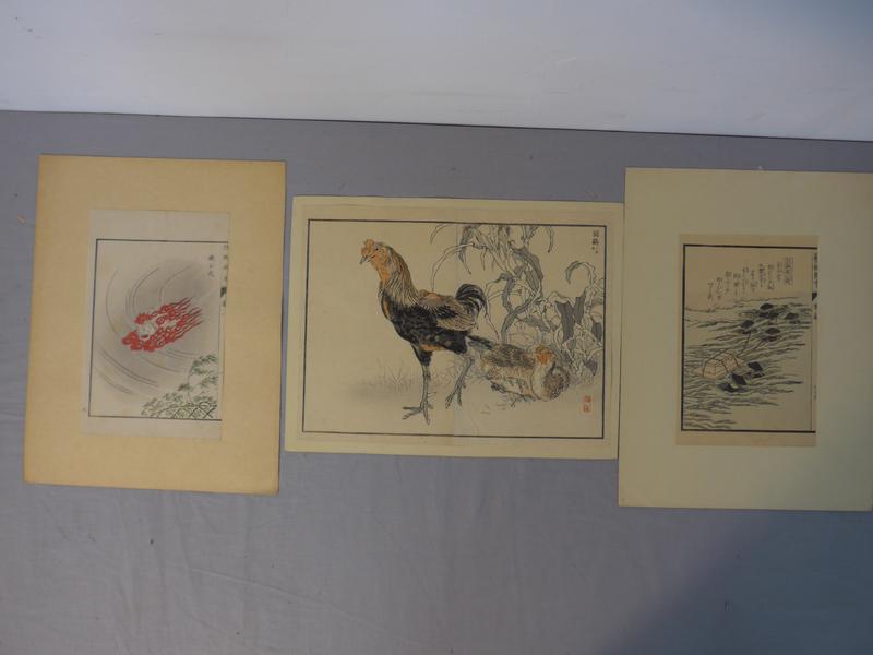 TROIS ESTAMPES JAPONAISES en couleurs.