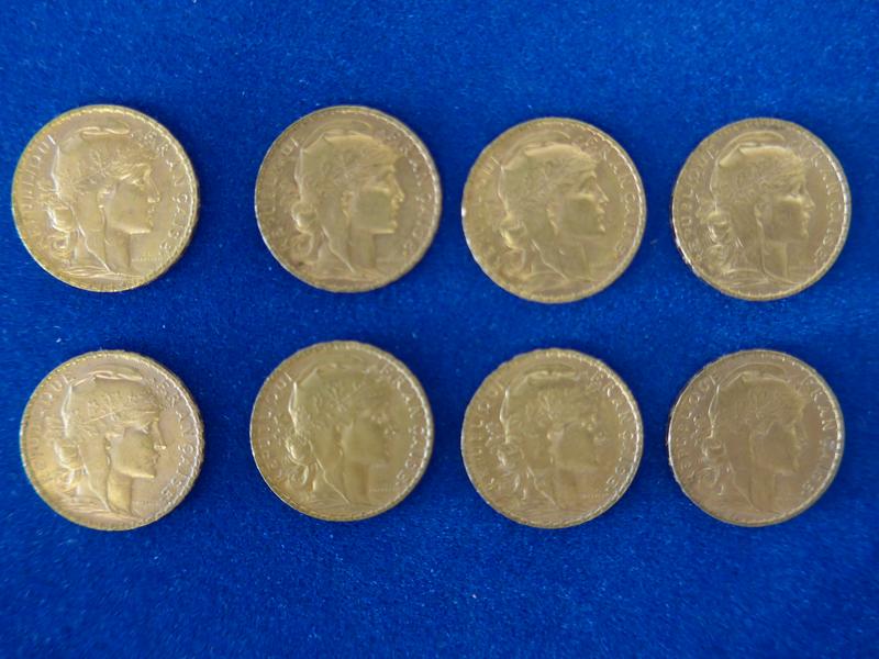 FRANCE - 8 pièces de 20 frs or au Coq 1901x3,...