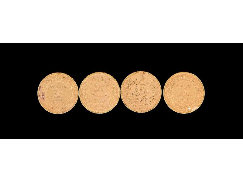 TUNISIE - 4 pièces de 20 frs or 1892 x 3...