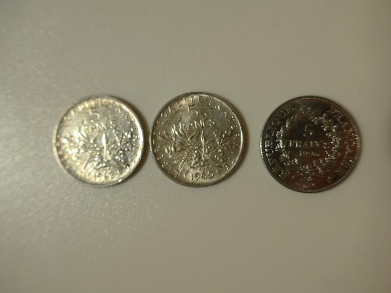 FRANCE - 3 pièces de 5 frs argent, Semeuse...