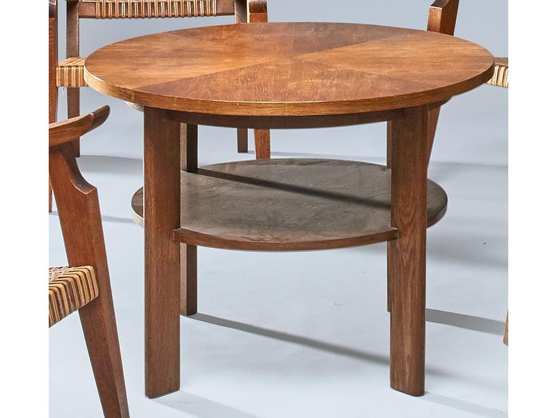 TABLE BASSE ronde en chêne et placage de...