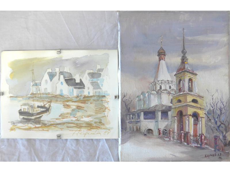 LOT : L'Eglise, huile sur toile, signée KOPONEB...