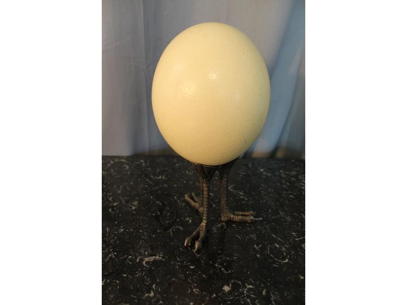 OEUF D'AUTRUCHE sur une base en bronze argenté...