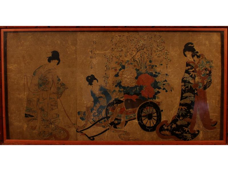 CINQ ESTAMPES JAPONAISES dont une panoramique...