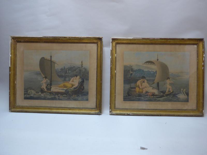 PAIRE DE GRAVURES en couleurs représenta...