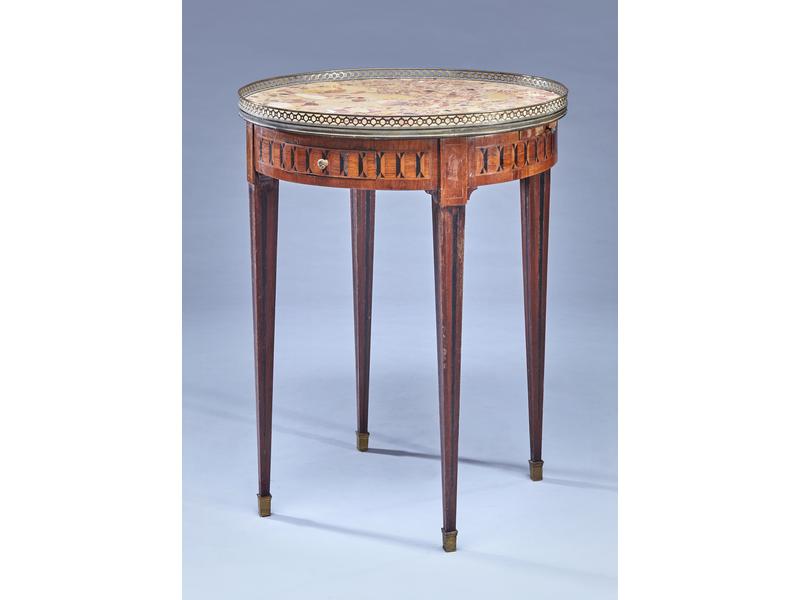 TABLE BOUILLOTTE en marqueterie de bois de...