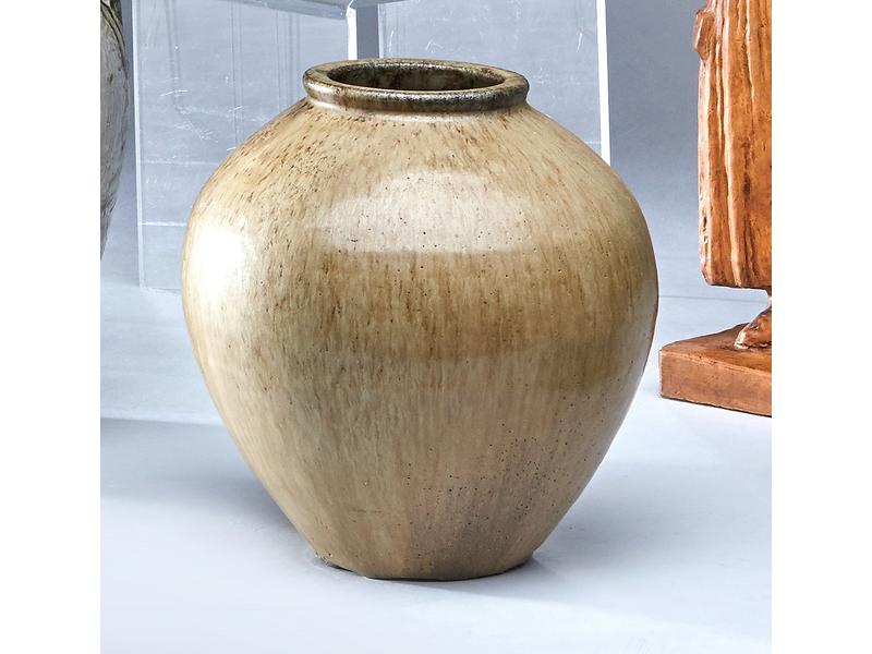 VASE ovoïde en grès émaillé beige marron...