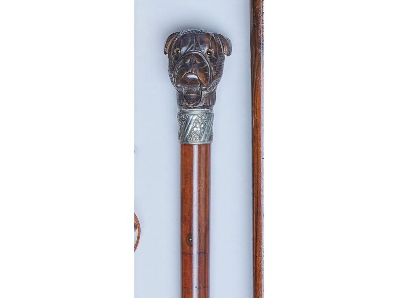 CANNE à pommeau sculpté d'une tête de bulldog...