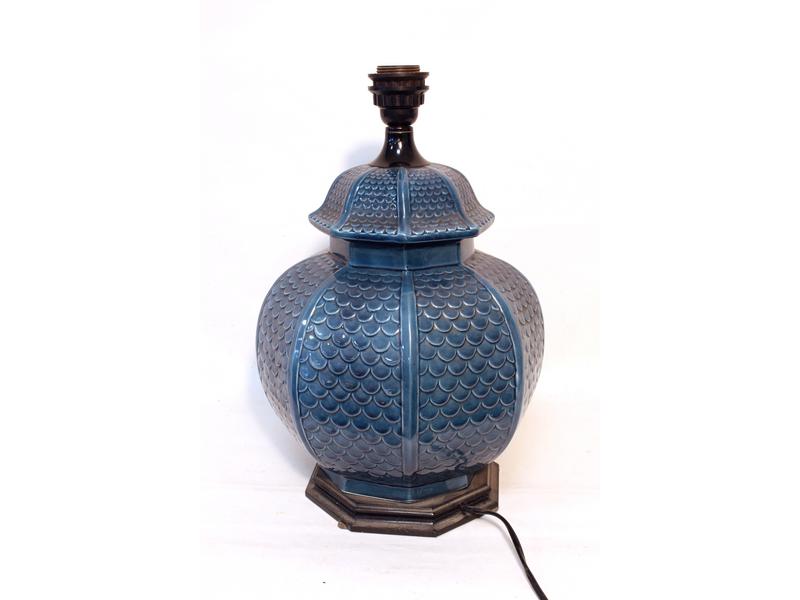 LAMPE en céramique bleu ronde à étranglement...