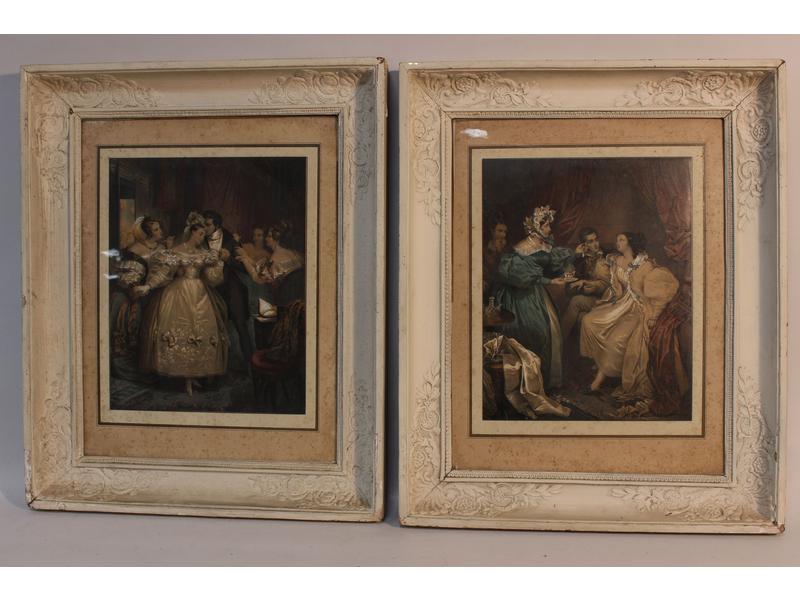 PAIRE DE GRAVURES romantiques réhaussées...