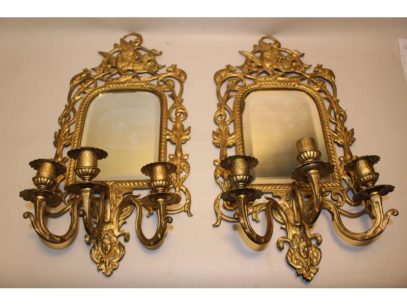 PAIRE D'APPLIQUES à fond de miroir biseauté...