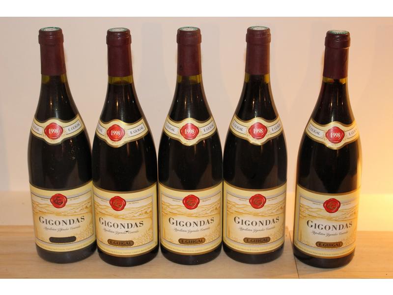 5 Blles GIGONDAS, mise Guigal, Rhône, 1998,...