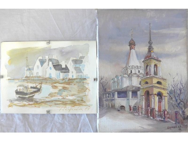 LOT : L'Eglise, huile sur toile, signée KOPONEB...