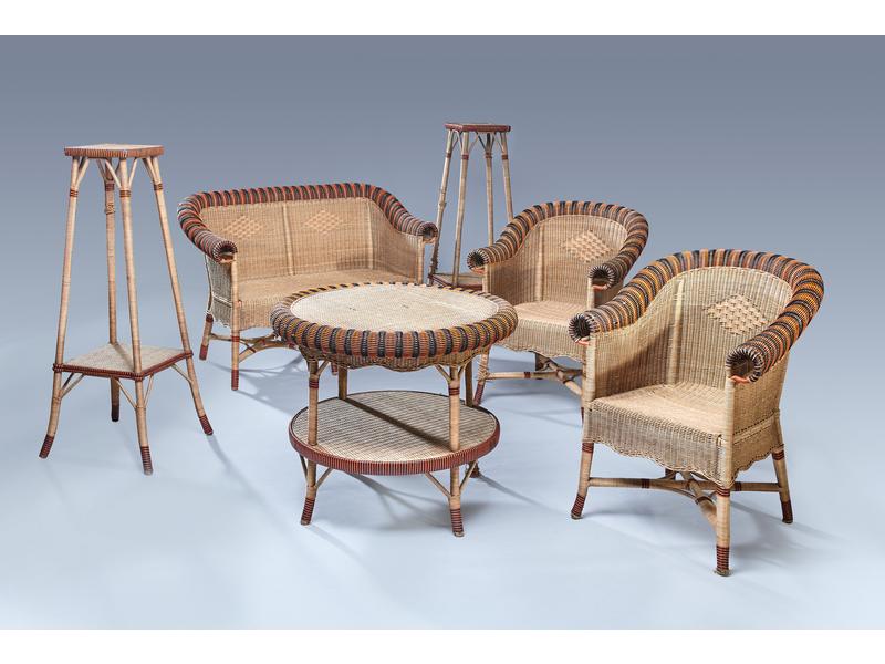 PARTIE DE SALON EN ROTIN naturel et bordure...