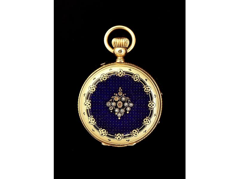 MONTRE de gousset en or jaune émaillé bleu,...