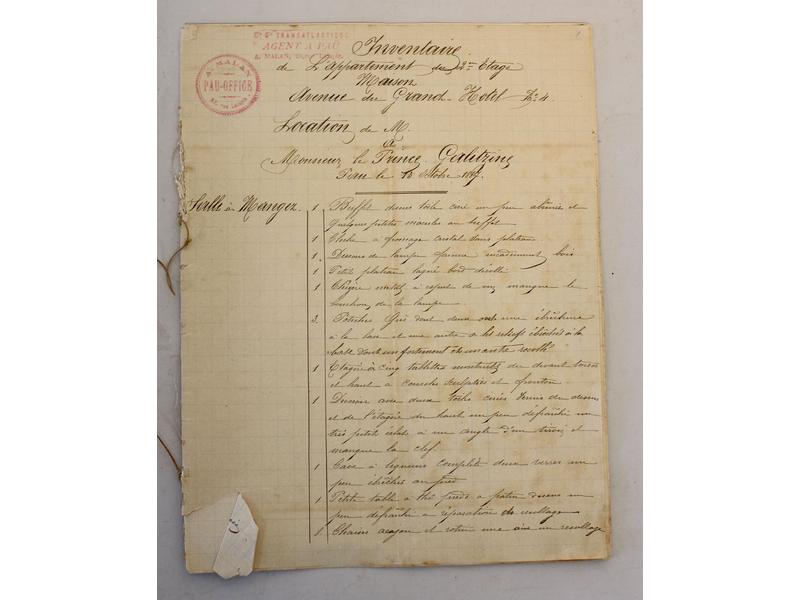 INVENTAIRE manuscrit du mobilier d'un appartement...