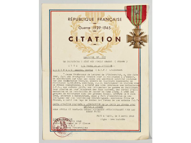 [CROIX DE GUERRE] - Yvette Gouineau, résistante...