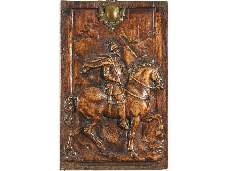 PANNEAU en bois sculpté en bas-relief représentant...