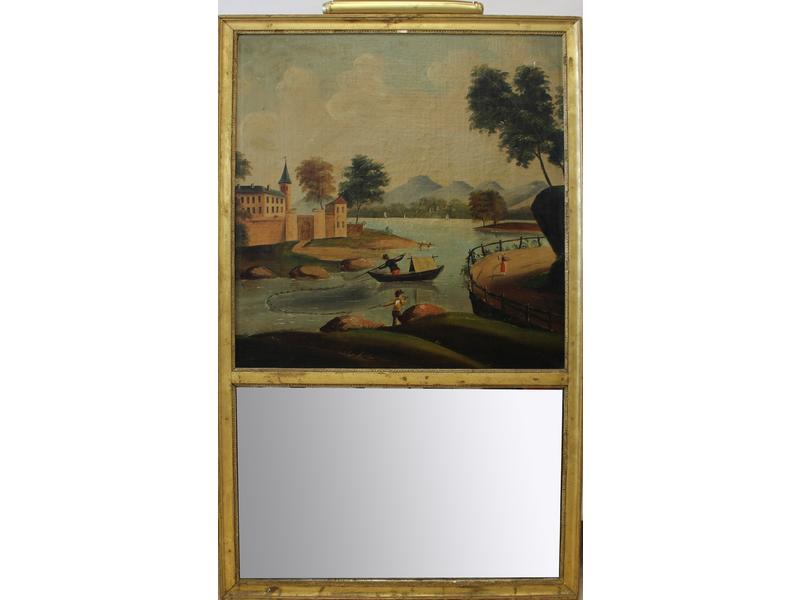 TRUMEAU rectangulaire cadre baguettes dorées,...