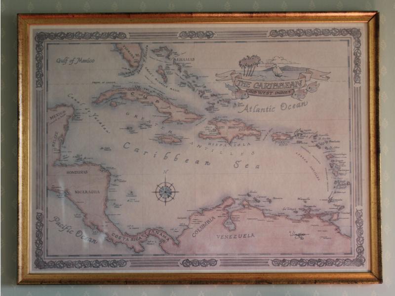 CARTE des Caraïbes sous verre.
