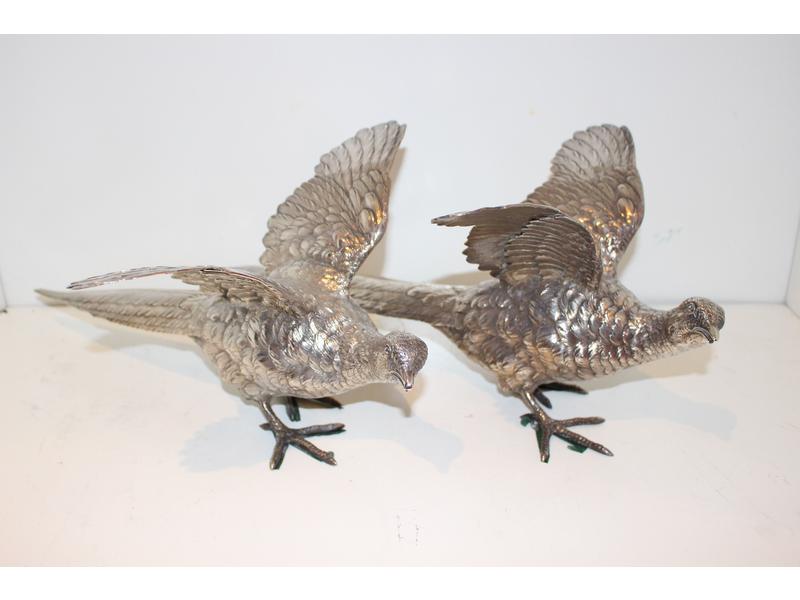 PAIRE DE FAISANS en argent (925), les ailes...