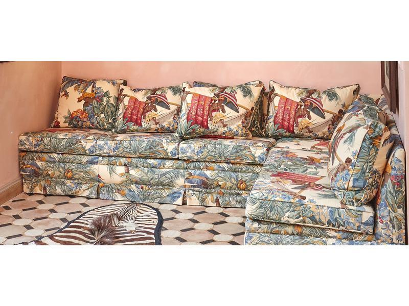 BELLE BANQUETTE D’ANGLE à housse en coton...