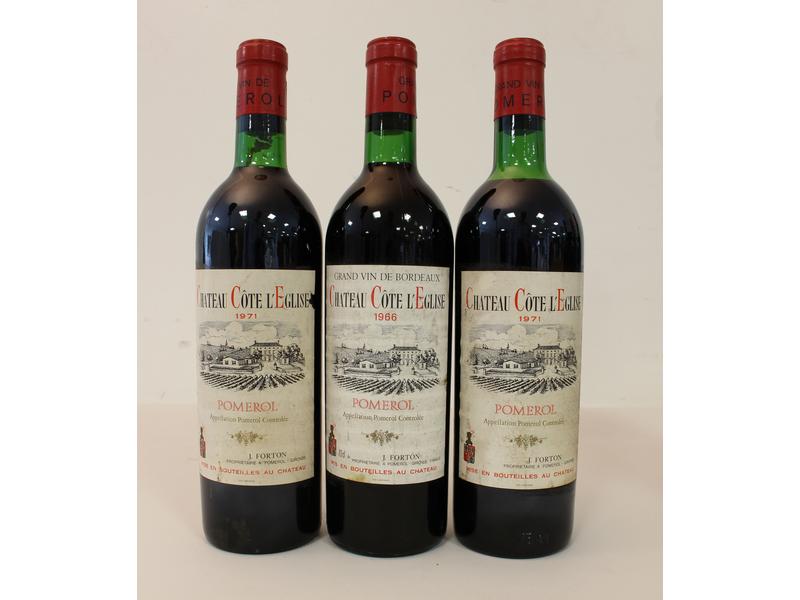 3 Blles CH. CÔTE L'EGLISE, Pomerol, 1971...