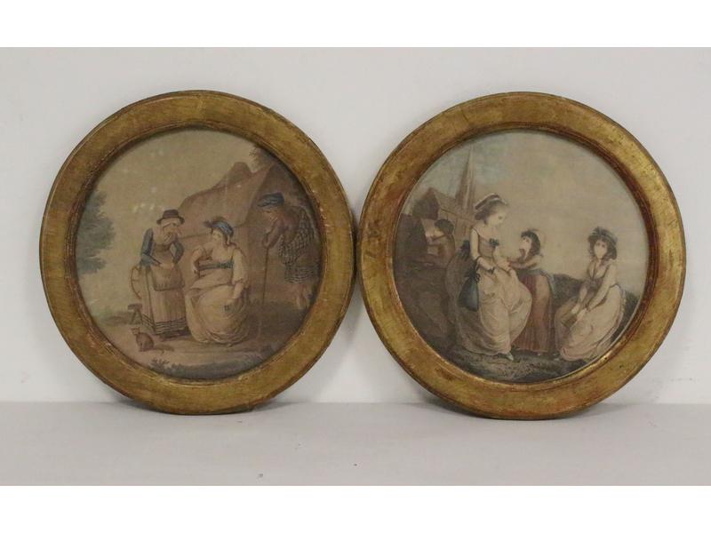 DEUX GRAVURES rondes en couleurs représentant...