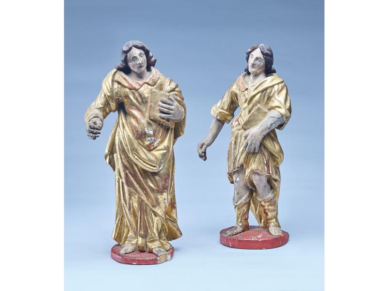DEUX STATUETTES en bois sculpté polychrome...