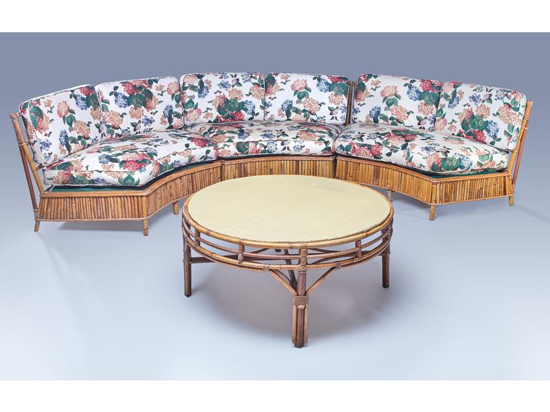TABLE BASSE circulaire en rotin et bambou,...