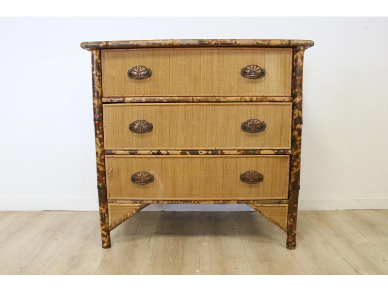 COMMODE rectangulaire en rotin et bambou,...