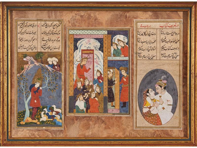 Deux peintures persanes et une indienne,...