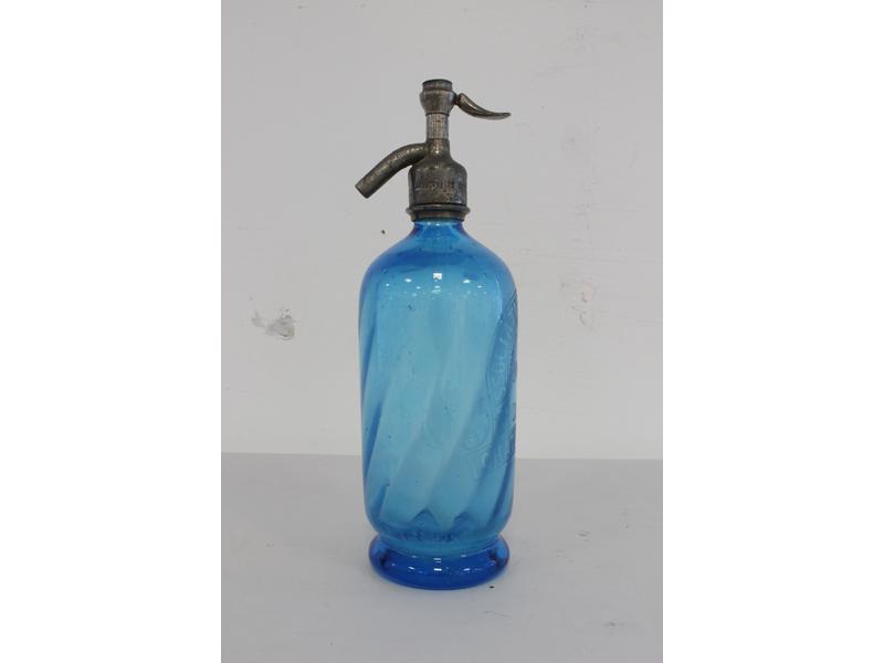 SIPHON en verre moulé teinté bleu, gravé...