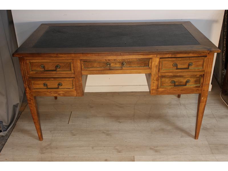BUREAU A CAISSONS en noyer et filets de laitons,...