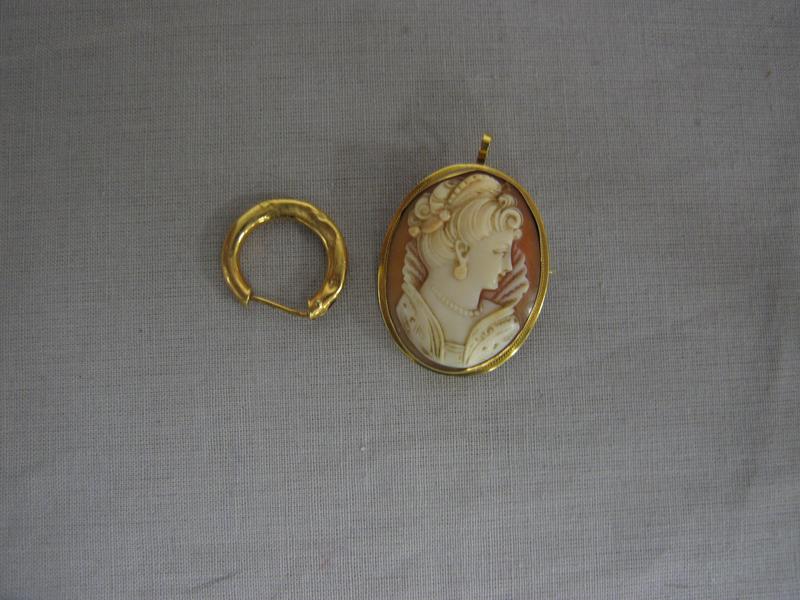 BROCHE CAMEE sur coquillage à profil de femme...