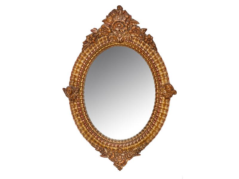 MIROIR ovale en bois et stuc doré à décor...