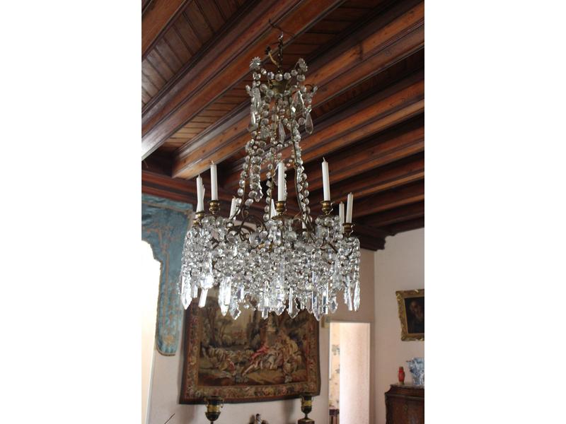 LUSTRE CORBEILLE en bronze et laiton à dix...