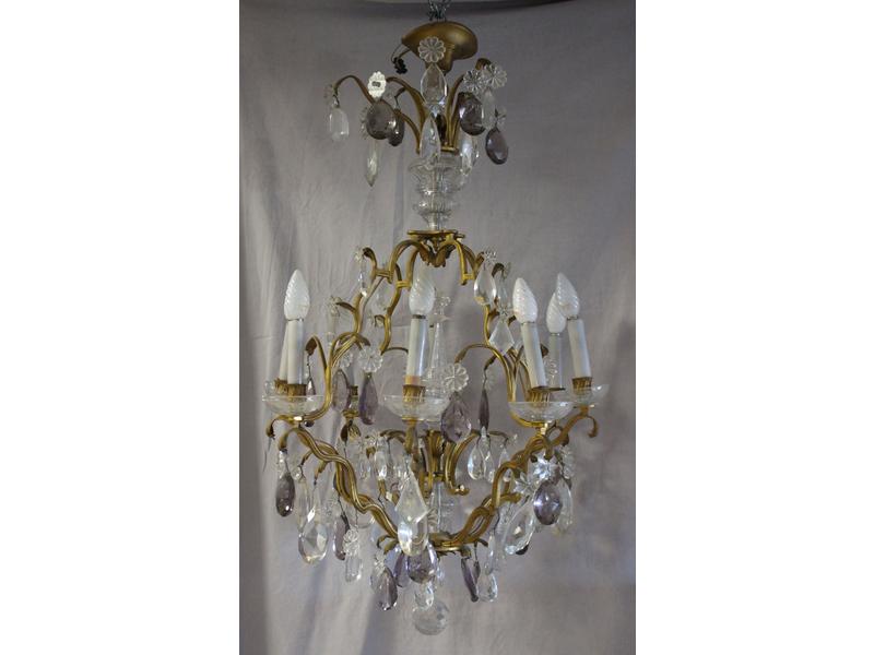 LUSTRE CAGE en bronze doré et pampilles de...