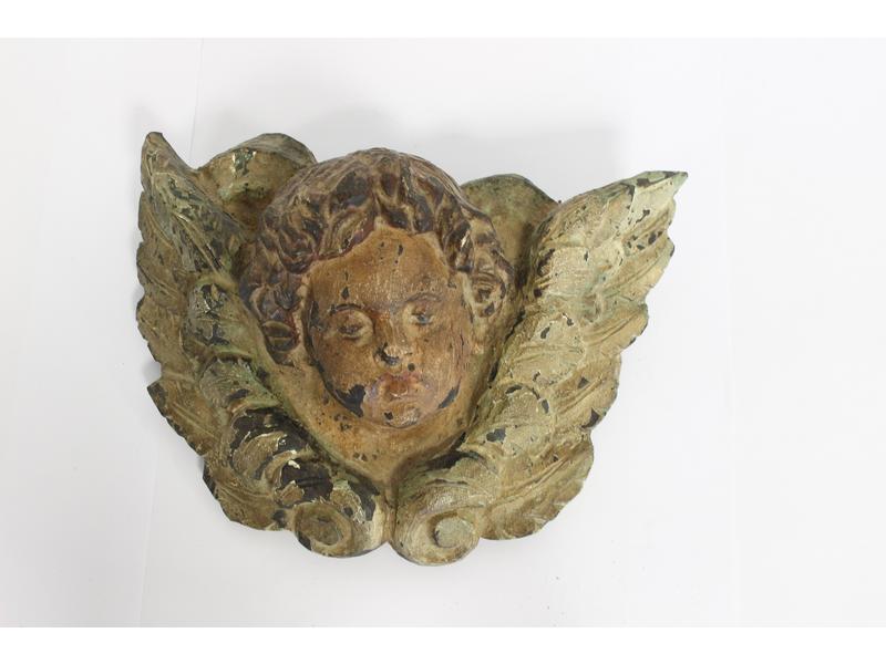 MASQUE D'ANGELOT en bois sculpté polychr...