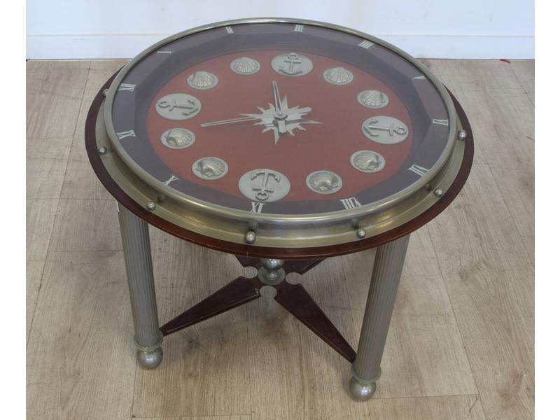 TABLE BASSE ronde en bois et métal chromé...
