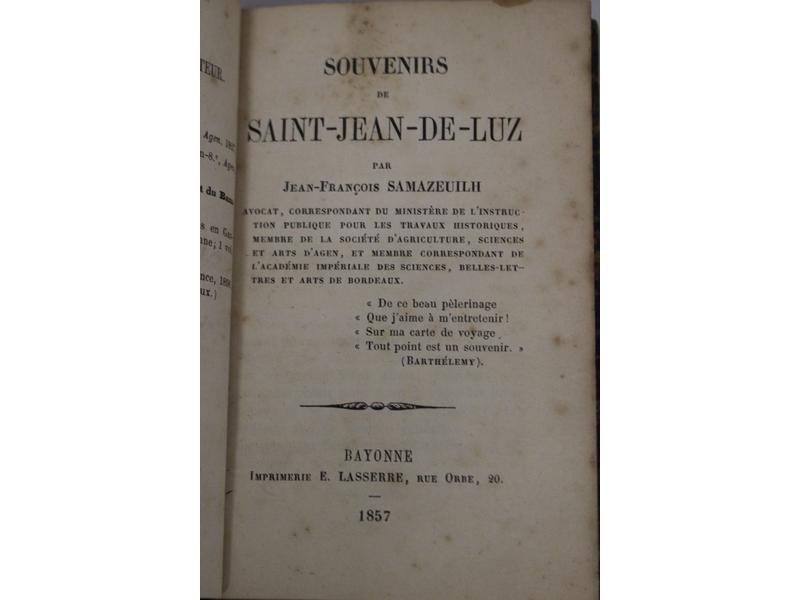 J. -F. SAMAZEUILH, Souvenirs de Saint-Jean-de-Luz,...