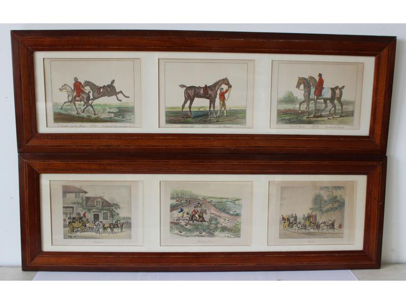 SUITE DE SEPT GRAVURES en couleurs sur l'équitation...
