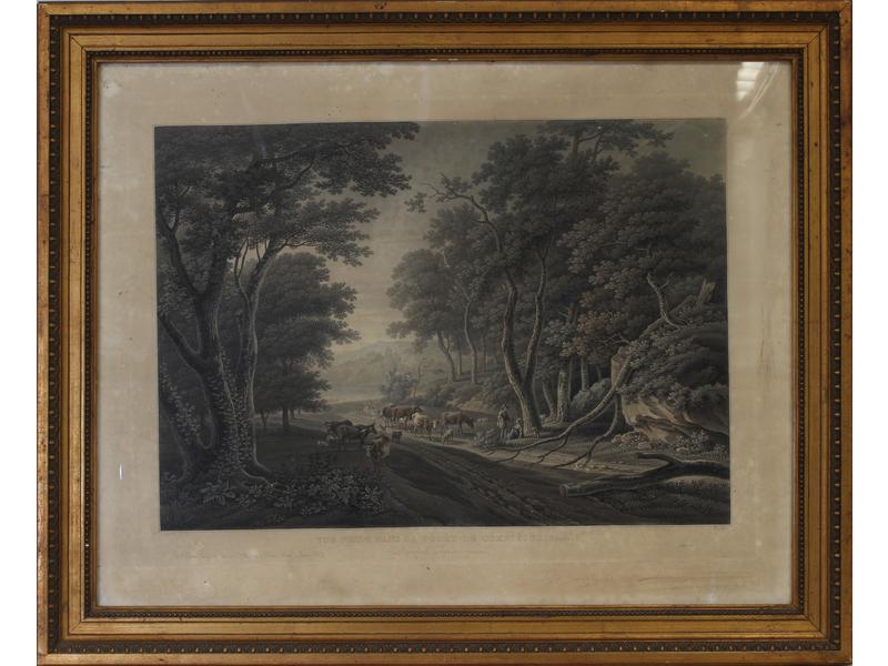 SUITE DE QUATRE GRAVURES en couleurs représentant...