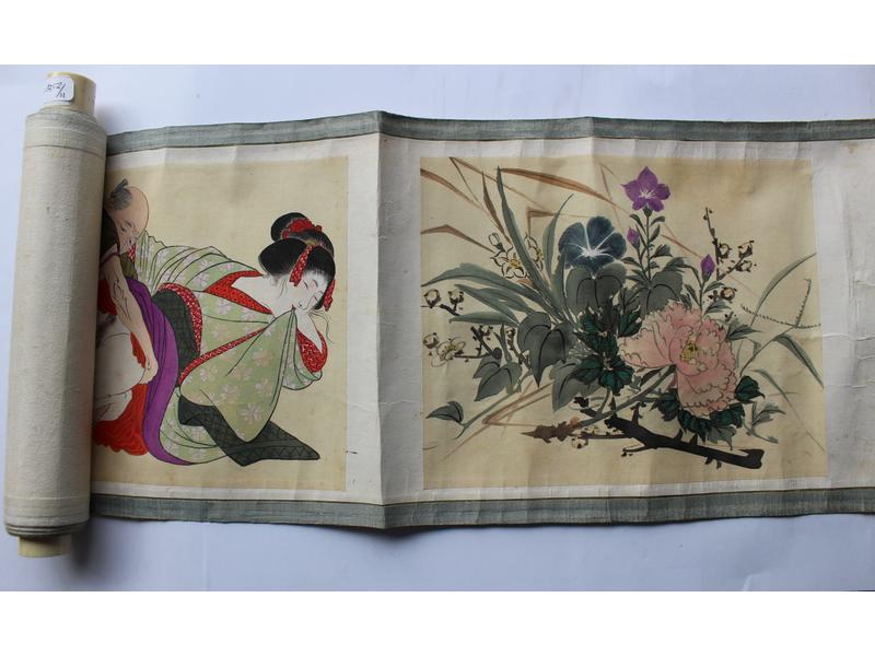 MAKEMONO de type shunga peint en couleurs...