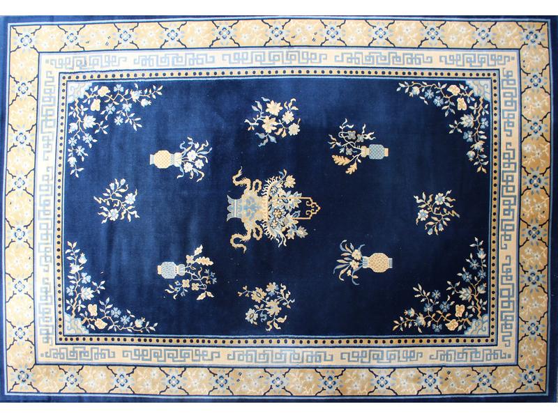 TAPIS rectangulaire en laine bleu foncé à...