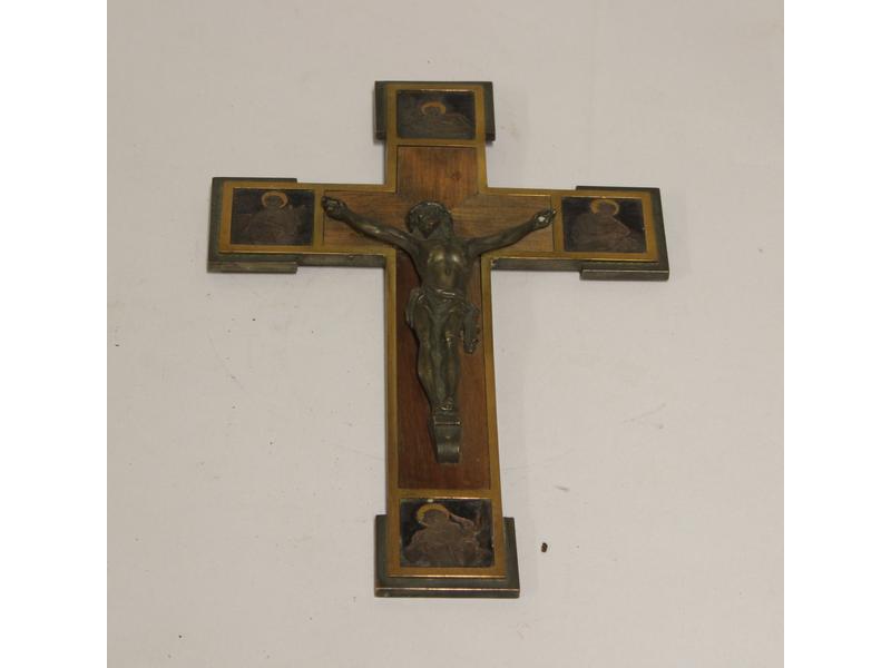 CRUCIFIX en bronze et cuivre patinés sur...