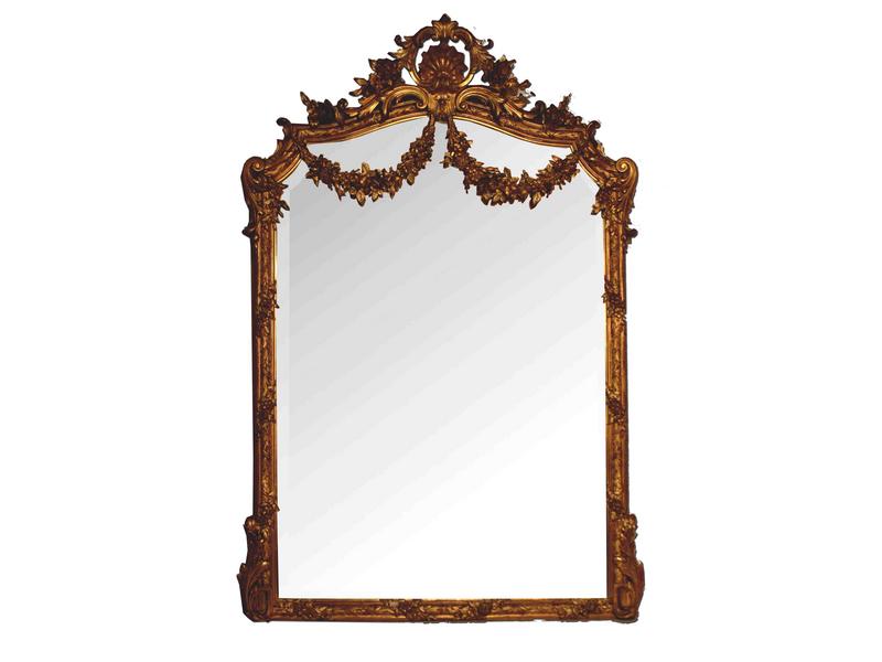 IMPORTANT MIROIR DE CHEMINEE en bois et stuc...